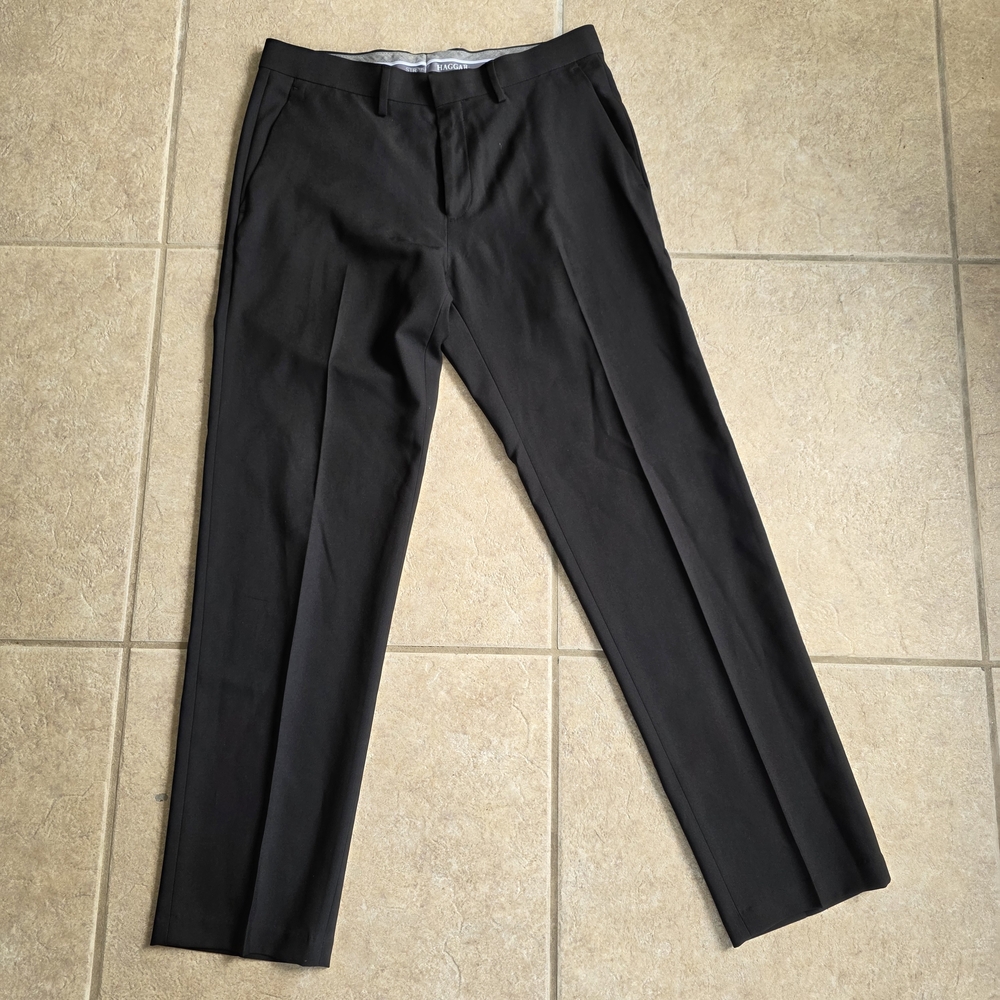 Men's Black Dress Pants Haggar 32×30 Premium Comfort Classic Fit Flat Front Dres